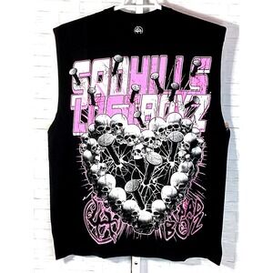 Lost Hills Nailed Heart Skull T-Shirt Men's‎ L Black Oversized Streetwear Tee